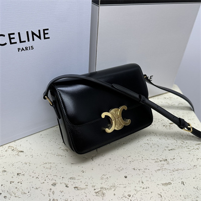 Celine Teen Triomphe Bag In Shiny Calfskin Black Color