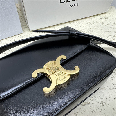 Celine Teen Triomphe Bag In Shiny Calfskin Black Color