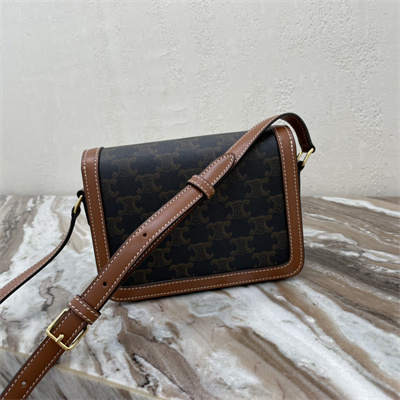 Celine Teen Triomphe Bag In Triomphe Canvas and Calfskin Tan