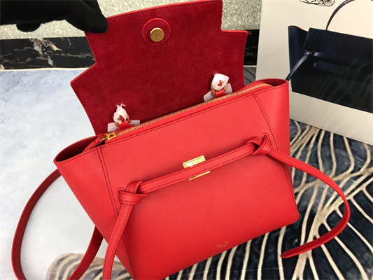 Celine Micro Belt Bag In Red Grained Calfskin