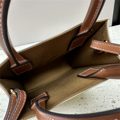 Celine Mini Vertical Cabas In Triomphe Canvas And Calfskin Greige