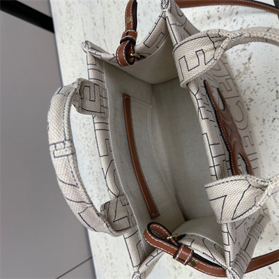 Celine Small Cabas Thais In Textile With Celine Print And Calfskin