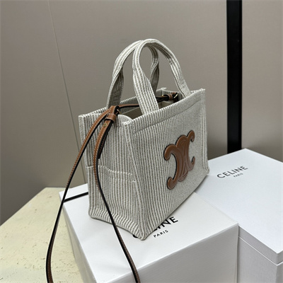 Celine Small Cabas Thais In Striped Textile  And Calfskin