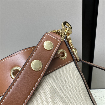 Celine SMALL DRAWSTRING CABAS MARIN IN TEXTILE AND CALFSKIN NATURAL / TAN