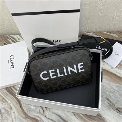 Celine Medium Messenger Bag In Triomphe Canvas With Celine Print