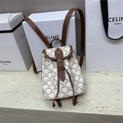 Celine Mini Backpack Folco In Triomphe Canvas and Calfskin White