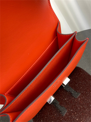 Constance Bag Epsom Leather 18CM Gold/Silver Tone Metal In Feu Orange Color HS