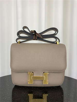 Constance Bag Epsom Leather 18CM Gold/Silver Tone Metal In Gris Asphalte Color HS
