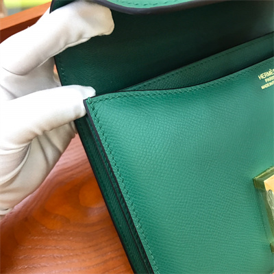 Constance Bag Epsom Leather 24CM Gold/Silver Tone Metal In Green Color HS
