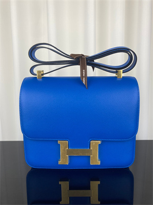 Constance Bag Epsom Leather 24CM Gold/Silver Tone Metal In Bleu Hydra Color HS