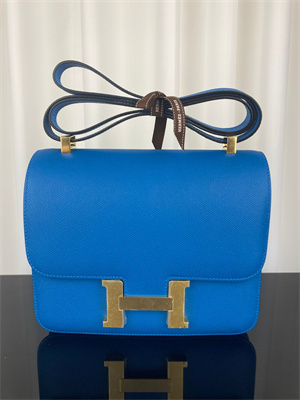 Constance Bag Epsom Leather 24CM Gold/Silver Tone Metal In Bleu Zanzibar Color HS