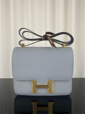 Constance Bag Epsom Leather 24CM Gold/Silver Tone Metal In Bleu Lin Color HS