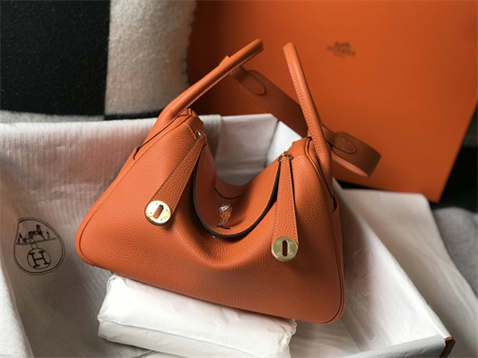 Lindy Bag Calfskin Leather 26/30CM Gold/Silver Tone Metal In Orange Color