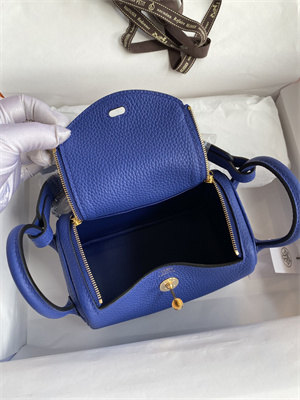 Lindy Mini Bag Taurillon Clemence Leather Gold/Silver Tone Metal In Blue Electric Color HS