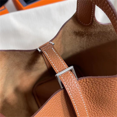 Picotin Lock Bag Togo Leather 18/22CM Gold/Silver Tone Metal In Gold Color HS