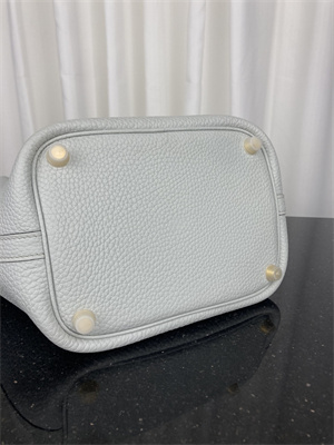 Picotin Lock Bag Taurillon Clemence Leather 18/22CM Gold/Silver Tone Metal In Bleu Glacier Color HS