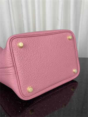 Picotin Lock Bag Taurillon Clemence Leather 18/22CM Gold/Silver Tone Metal In Pink Color HS