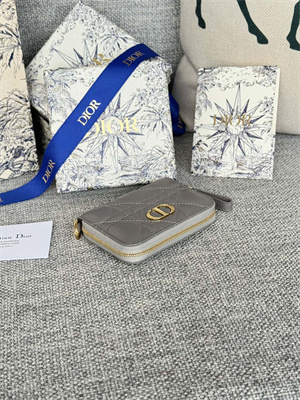 CD Caro Zippy Card Holder Supple Cannage Calfskin Grey Color S5034