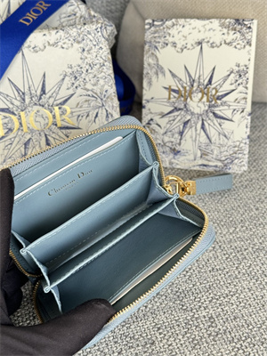 CD Caro Zippy Card Holder Supple Cannage Calfskin Blue Color S5034