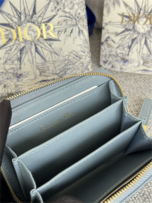 CD Caro Zippy Card Holder Supple Cannage Calfskin Blue Color S5034