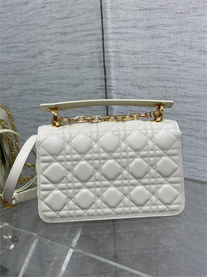 CD Small Jolie Top Handle Bag Cannage Calfskin White