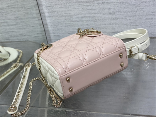 CD Mini Lady Dior Bag Two Tones Cannage Lambskin Gold Tone Metal Pink and Latte