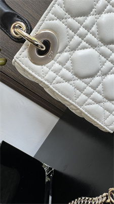 CD Mini Lady Dior Bag Two Tones Cannage Lambskin Gold Tone Metal Latte and Black