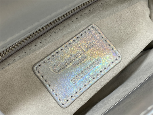 CD Mini Lady Dior Bag Cannage Lambskin Iridescent Metallic Silver Tone