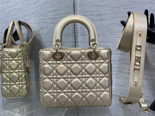 CD Small Lady Di.or My ABCDior Bag Cannage Lambskin Iridescent Metallic Gold Tone