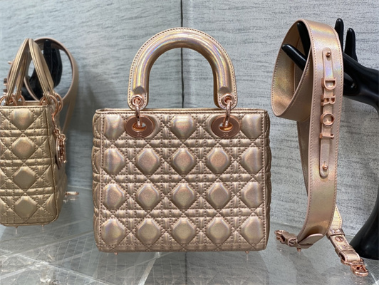 CD Small Lady Di.or My ABCDior Bag Cannage Lambskin Iridescent Metallic Rose Gold Tone