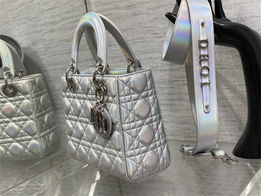 CD Small Lady Di.or My ABCDior Bag Cannage Lambskin Iridescent Metallic Silver Tone
