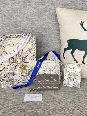 CD  Voyageur Small  Coin Purse Supple Cannage Patent Calfskin Grey S0985