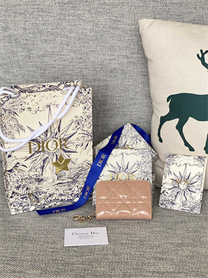 CD Voyageur Small Coin Purse Supple Cannage Patent Calfskin Nude Pink S0985