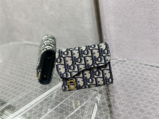 CD Saddle Lotus Trifold Wallet Blue Dior Oblique Jacquard