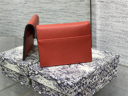 CD Saddle Card Holder Grained Calfskin Orange Red