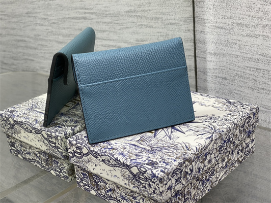 CD Saddle Card Holder Grained Calfskin Blue