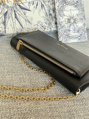 CD Long Saddle Wallet With Chain Grained Calfskin Black