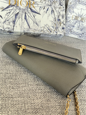CD Long Saddle Wallet With Chain Grained Calfskin Grey