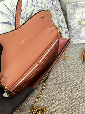 CD Long Saddle Wallet With Chain Grained Calfskin Brown