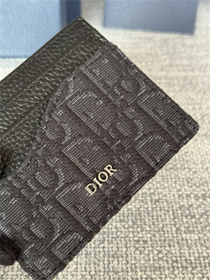 CD Saddle Card Holder Black Grained Calfskin and Black Dior Oblique Jacquard