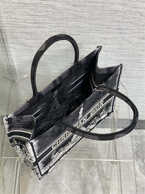 CD Medium Book Tote Black and White Paris Embroidery