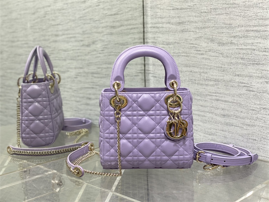 CD Mini Lady Dior Bag Cannage Lambskin Gold Tone Metal Lt Purple