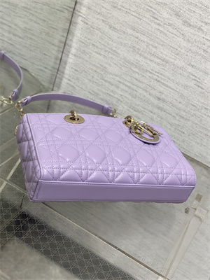 CD Medium Lady D-Joy Bag Cannage Lambskin Gold Tone Metal Lt Purple