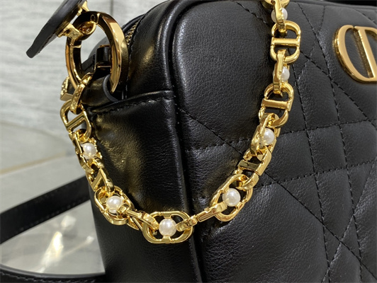 CD Small Dior Caro Top Handle Camera Bag Macrocannage Calfskin Black
