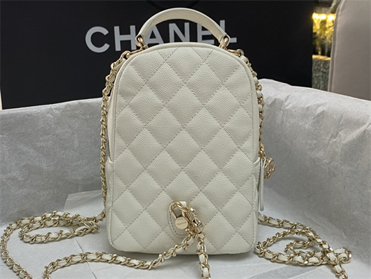 Cha.nel Mini Backpack Grained Calfskin Gold-Tone Metal White AP3753