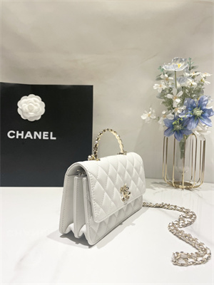 Cha.nel Wallet On Chain Rhinestone Lambskin Gold-Tone Metal White AP3796