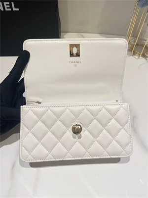 Cha.nel Wallet On Chain Rhinestone Lambskin Gold-Tone Metal White AP3796