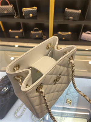 Cha.nel BUCKET BAG Grained Calfskin Gold-Tone Metal White AS3176
