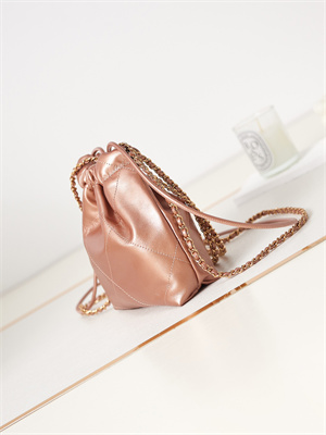 Cha.nel 22 Mini Handbag Shiny Calfskin Gold Tone Metal Copper AS3980