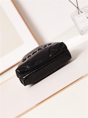 Cha.nel 22 Mini Handbag Shiny Calfskin Black Tone Metal Black AS3980